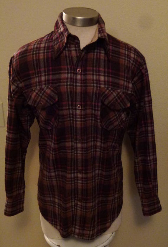 Vintage 60s 70s Woolshire Shirt Wool Blend Brown … - image 1