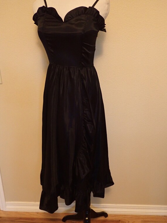 Vintage 80s Black Acetate Party Dress Ruffled Swe… - image 3