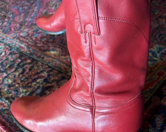 Vintage Red Leather Justin Roper Cowgirl Boots 9