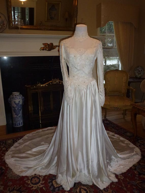 gold corded lace satin ball gown