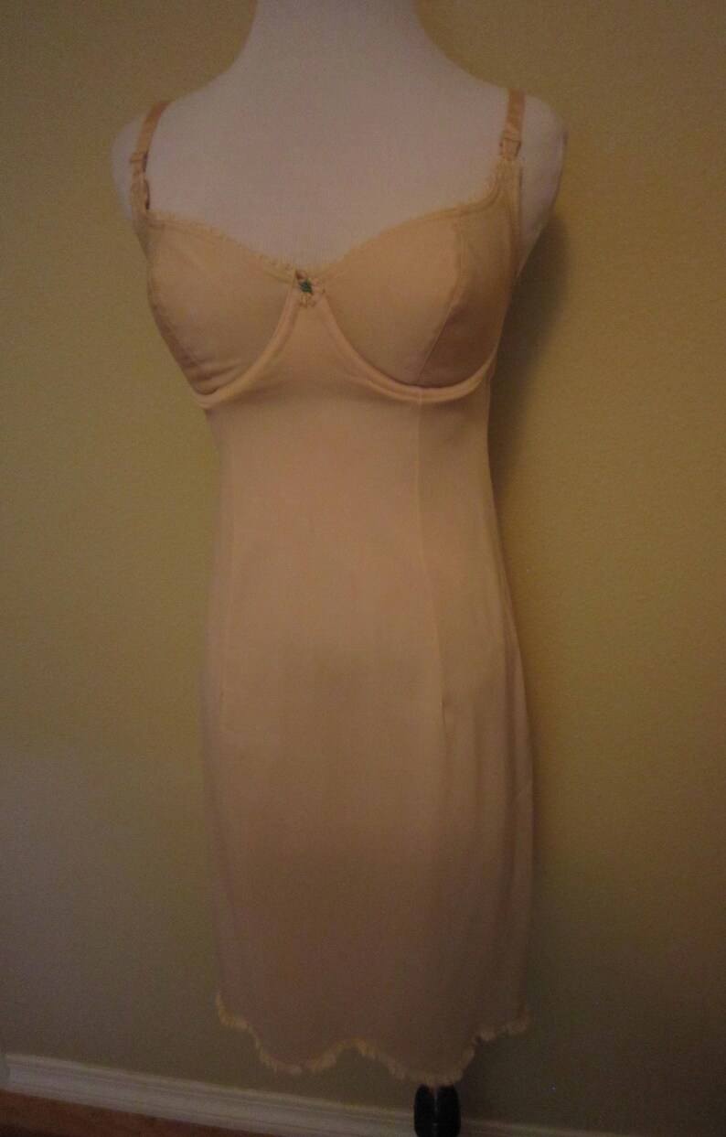 60s Hensons Kickernick Nude Full Slip Underwire Bra Short Slip 34 C Vintage