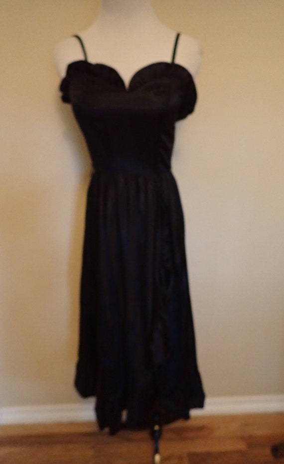 Vintage 80s Black Acetate Party Dress Ruffled Swe… - image 2