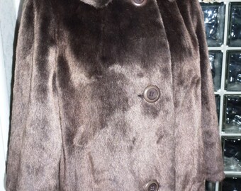 Vintage 50s 1950s Brazotta Sportowne Coat Brown Faux Fur Bombshell Jacket M Medium