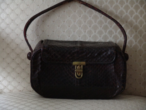 Vintage 30s 1930s 40s 1940s Box Purse Brown Snakes
