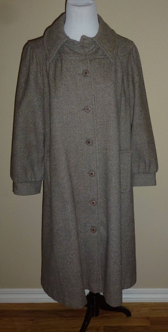 Vintage 70s Midi Coat & Scarf Brown Gray Houndsto… - image 2