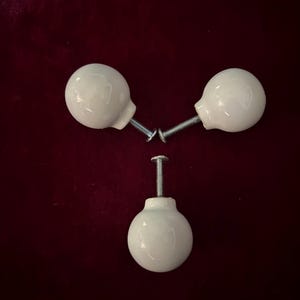 3 1960s 70s White Porcelain or Ceramic 1” Drawer Cabinet Knobs with Screws