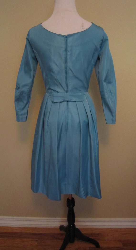 Vintage 50s  60s Blue Cocktail Dress Satin Taffet… - image 3