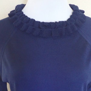 60s 1960s Vintage Catalina Navy Acrylic Pullover Sweater Gathered Folded Collar Flounce Cuffs Unique S Small