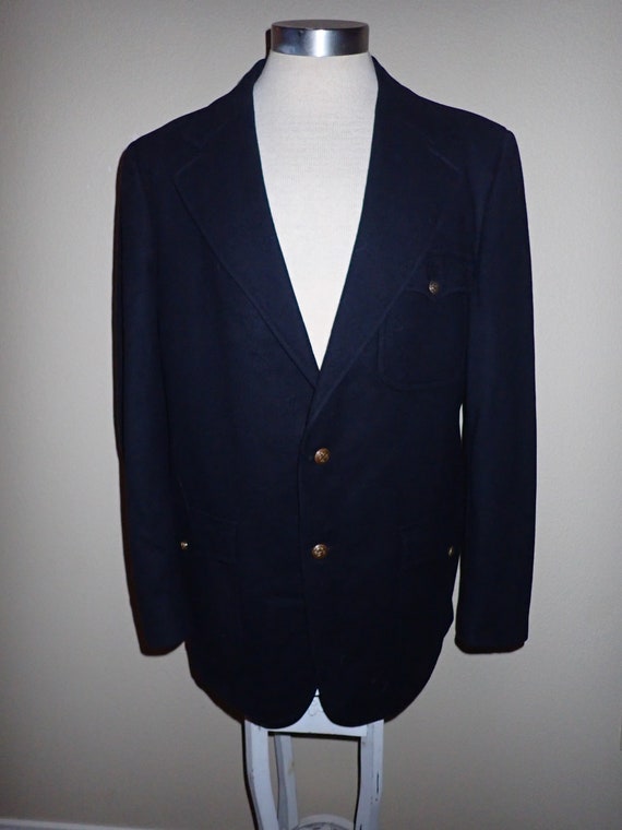 60s 1960s Vintage Vaughan Navy Wool Sport Jacket Cres… Gem