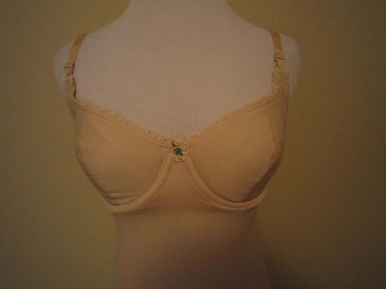 60s Hensons Kickernick Nude Full Slip Underwire Bra Short Slip 34 C Vintage