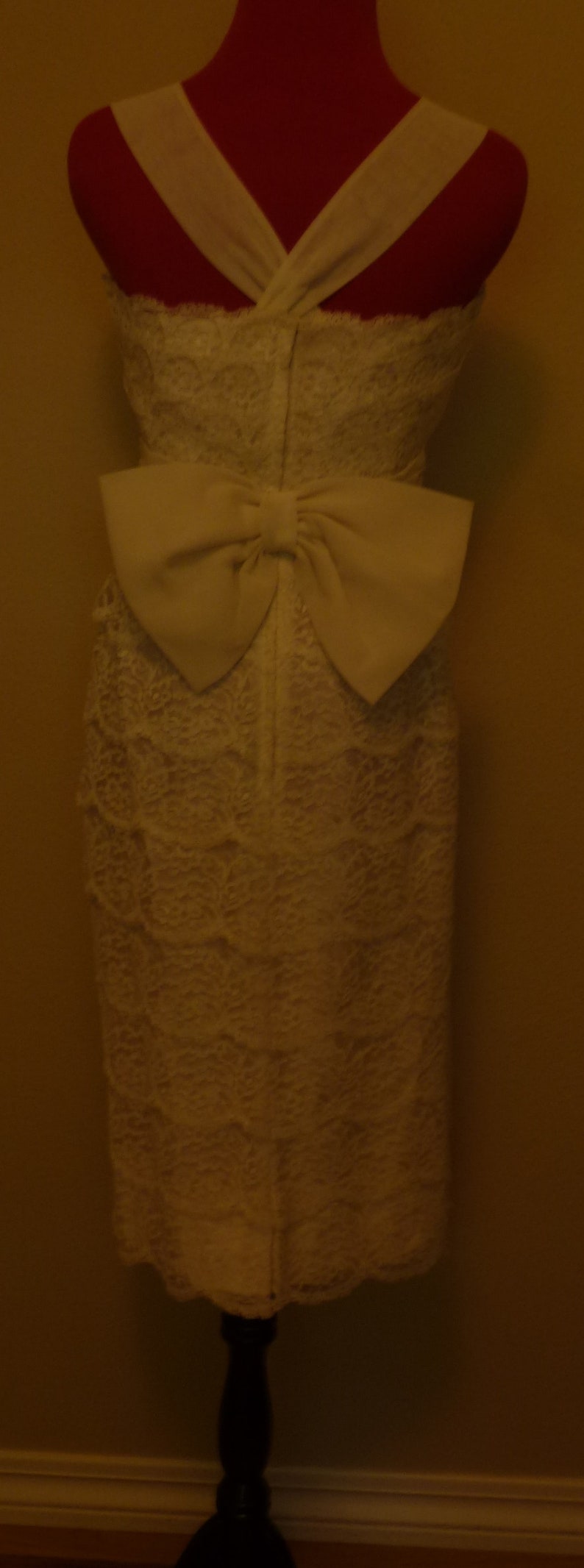 Vintage 50s White Tiered Lace Dress Cummerbund Waist Cross Straps S Small SM