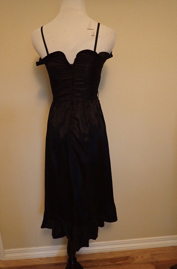Vintage 80s Black Acetate Party Dress Ruffled Swe… - image 5