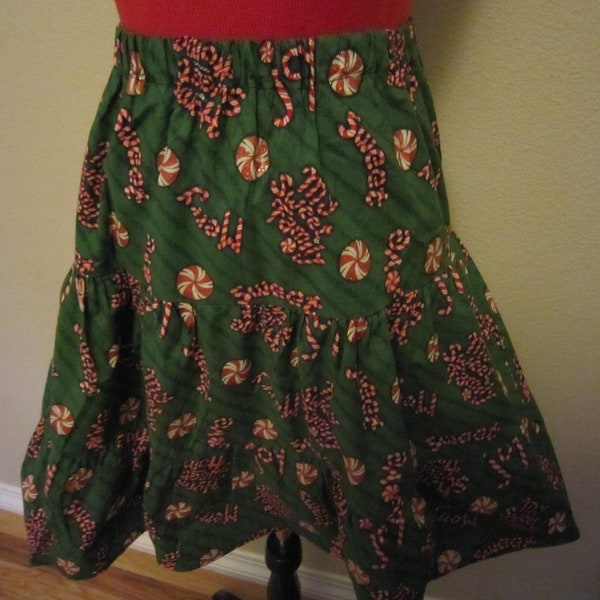 Vintage Whimsical  Christmas Skirt Candy Canes Elastic Waist Tiered Women XS/S Girls 14