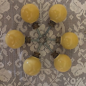 1960’s 70’s Yellow Gold Ceramic 1 1/4” Knobs With Brass Hardware & Screws