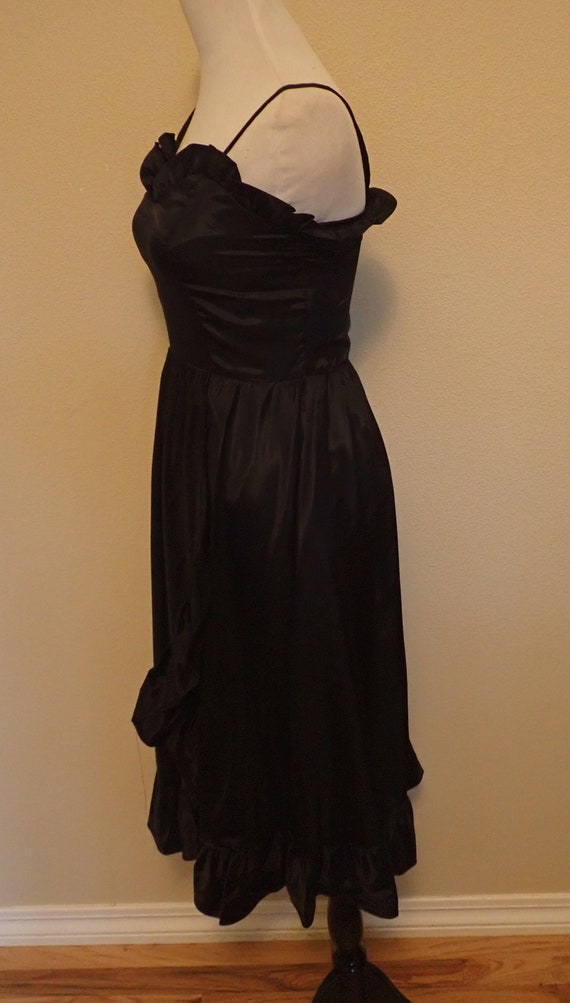 Vintage 80s Black Acetate Party Dress Ruffled Swe… - image 4