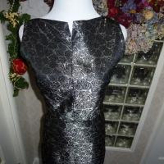 Vintage 40s 1940s 50s Metallic Silver Black Satin… - image 1