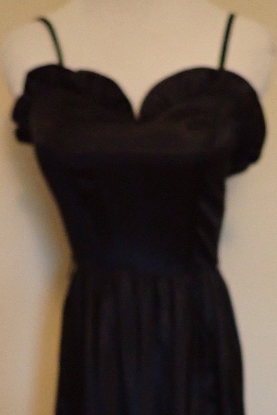 Vintage 80s Black Acetate Party Dress Ruffled Swe… - image 1