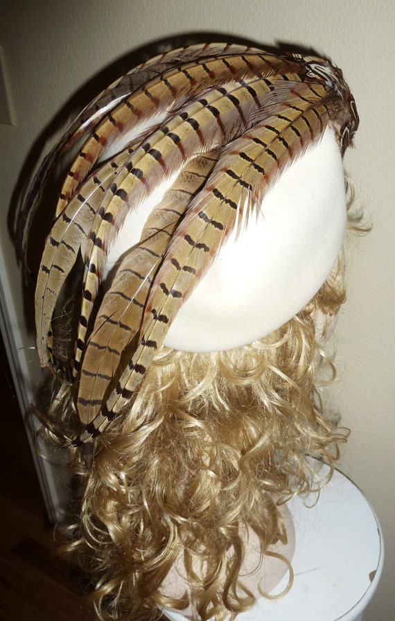 Vintage Coralie Ivory Wool Felt Hat Pheasant Feath
