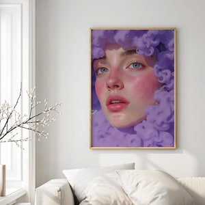 Purple Cloud Women #01 – Surreal AI Art Portrait | Dreamy Digital Wall Art Download | Printable Digital Artwork | Fantasy Art
