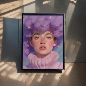 Purple Cloud Women #14 – Surreal AI Art Portrait | Dreamy Digital Wall Art Download | Printable Digital Artwork | Fantasy Art