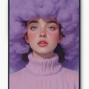 Purple Cloud Women #11 – Surreal AI Art Portrait | Dreamy Digital Wall Art Download | Printable Digital Artwork | Fantasy Art