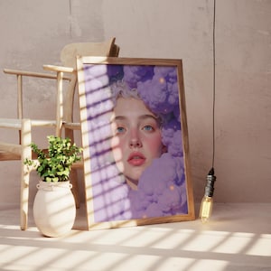Purple Cloud Women #05 – Surreal AI Art Portrait | Dreamy Digital Wall Art Download | Printable Digital Artwork | Fantasy Art
