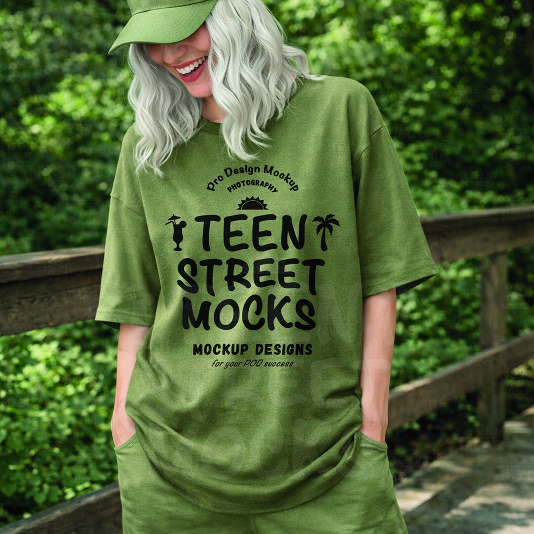Moss Oversized T shirt Mockup Comfort Colors 1717 Earth Green Tee 