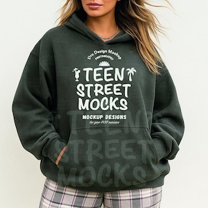 Gildan 18500 Charcoal Oversized Hoodie Mockup | G185 Charcoal Hooded Sweatshirt Mock-up | Model Mock | Minimal Neutral Simple Boho Aesthetic