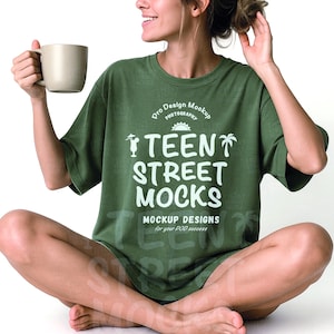 Bella Canvas 3001 Military Green Crewneck Tshirt Mockup | BC 3001 Green T-shirt Mockup | Tshirt Digital Download Print on Demand Mockup