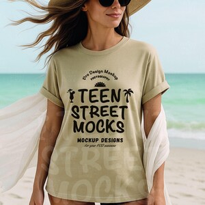 Gildan 64000 Sand Tshirt Mockup | Long G640 Sand T-shirt Mock-up | Beach Model Mock | Simple Styled Trendy Spring Summer Boho Aesthetic