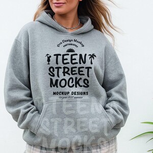 Gildan 18500 Sport Grey Oversized Hoodie Mockup | G185 Sport Grey Hooded Sweatshirt Mock-up | Model Mock | Minimal Neutral Boho Aesthetic