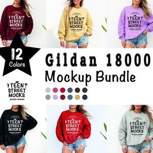 Gildan 18000 Mockup Bundle, Sweatshirt Crewneck Mockup Bundle Print On Demand, Apparel Mockup Bundle, Gildan Mockup Bundle Instant Download
