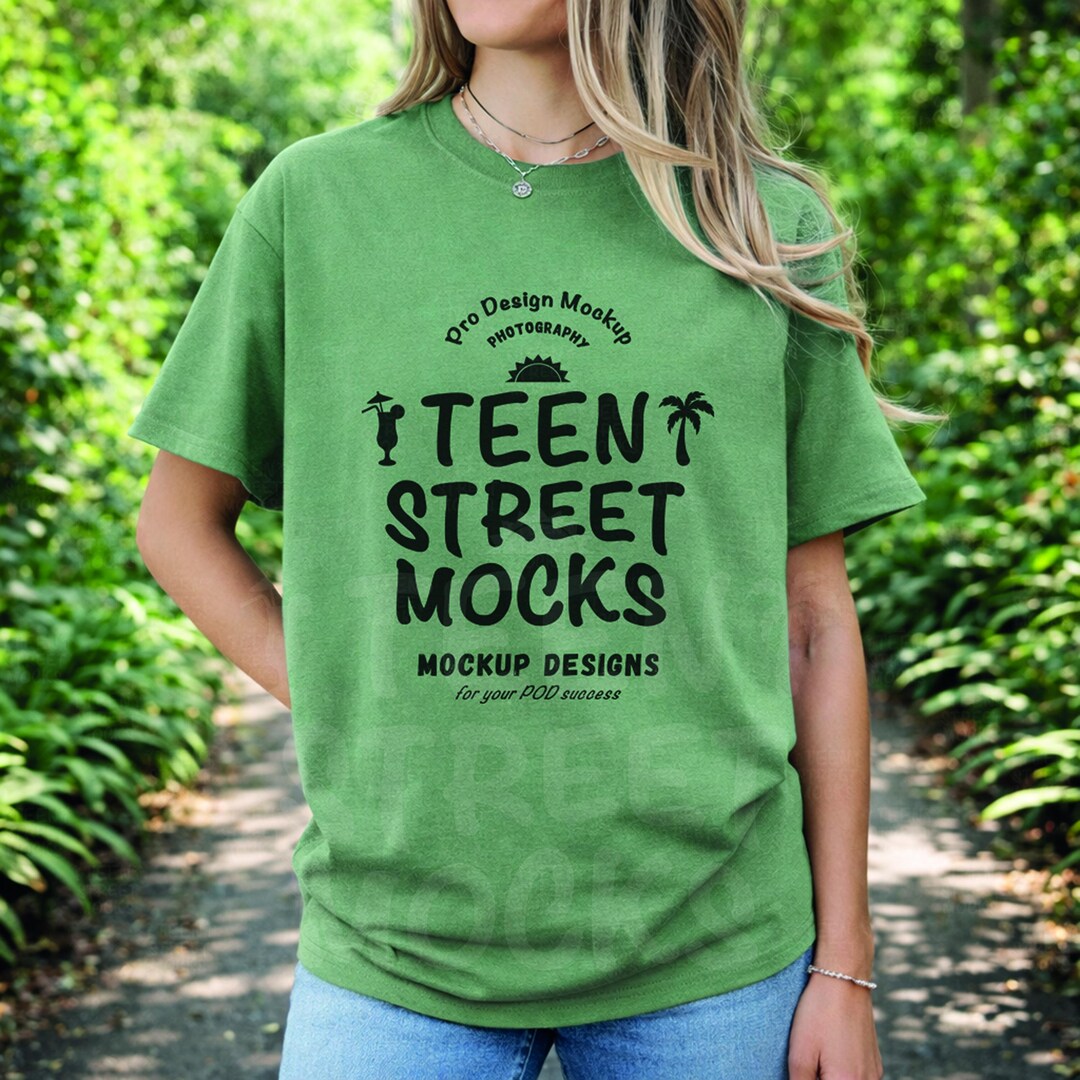 Moss Oversized T shirt Mockup Comfort Colors 1717 Earth Green Tee 
