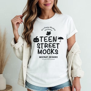 Gildan 5000 White Crewneck Tshirt Mockup | White Gildan Beach T Shirt Mockup | Spooky Season Digital Download Print on Demand Mockups