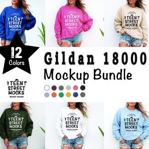 Gildan 18000 Mockup Bundle, Sweatshirt Crewneck Mockup Bundle Print On Demand, Apparel Mockup Bundle, Gildan Mockup Bundle Instant Download