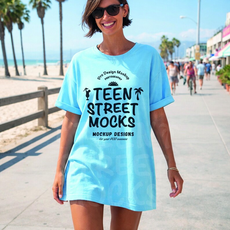 Chambray Oversized T-shirt Mockup | Comfort Colors 1717 Soft Blue Tee ...