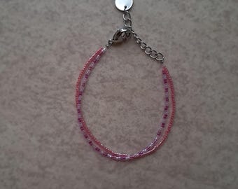 Tvåtrådigt armband med lila och rosa pärlor, rostfritt stål med förlängningskedja, handgjorda smycken