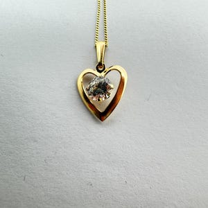 Handmade 9ct Yellow Gold 5mm Heart Pendant White Cubic Zirconia with a 16 inch Chain - Subtle and Stylish