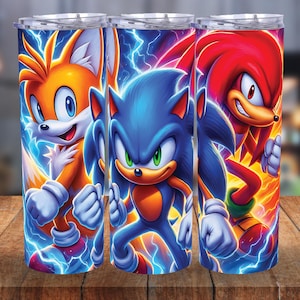 Hedgehog Characters Tumbler, Movie Trio Shadow Tails Tumbler,Speedster 20oz Tumbler Design, Sonic Tumbler Wrap, Hero Video Game Tumbler Wrap