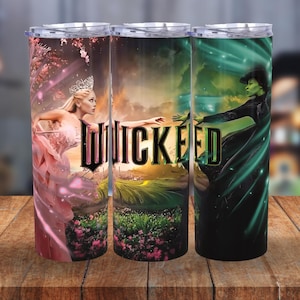 Witch Pink And Green 20oz Skinny Tumbler Png, Broadway Tumbler Png, Witch 20oz Straight Tumbler Wrap, Wicked Change For Good Sublimation