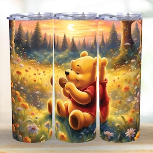 Pooh Vibes Tumbler Wrap, 20oz Skinny Tumbler, Pooh Bear Autumn Wrap, Tumbler Wrap, Sublimation Design,Fall Tumbler PNG Instant Download
