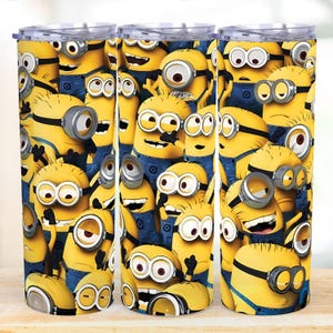 Envoltura para vaso de 20 oz con diseño de Minions (sublimación PNG), envoltura delgada para vaso de 20 oz, vaso de cumpleaños de Minions, vaso de dibujos animados