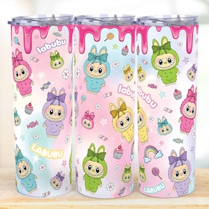 Funny Cartoon Labubu Character 20oz Skinny Tumbler Wrap Labubu Tumbler Wrap Trending Labubu Tumbler Sublimation Design Cartoon Gift For Kids