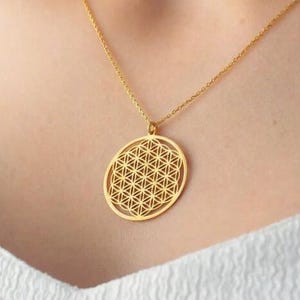 Flower of Life-hangerketting – roestvrij staal, heilige geometrie, spirituele sieraden, bohocadeau, verstelbare ketting, moderne mode