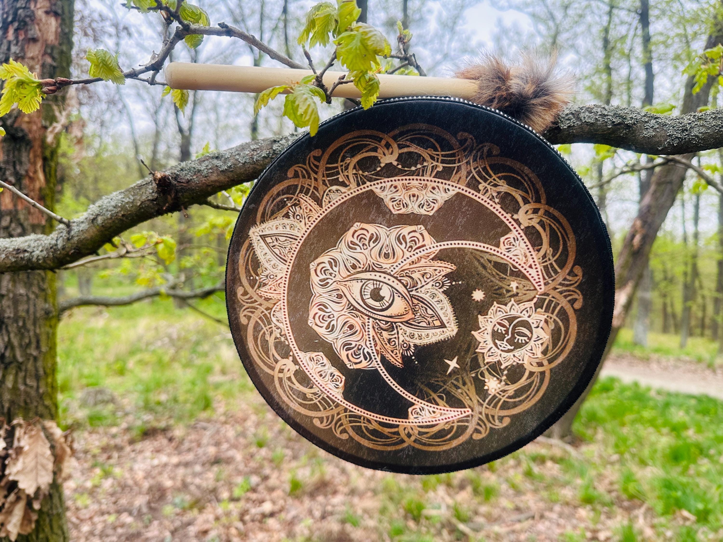 Sound Healing Shamanic Drum - Lunar Eclipse, Alchemical Moon, Percussion Instrument, Ritual Tool, Meditation & Spiritual Music, Vegan Craft