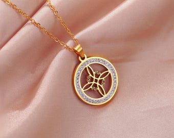 Witch Knot Necklace – Stainless Steel Pendant with Clear Zircon, Wiccan Amulet Jewelry, Gold/Silver Color, Magical Protection Gift
