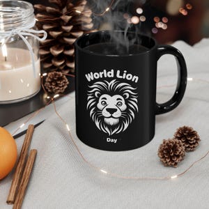 Mug, World Lion Day, Lion Lover Gift, Wildlife Coffee Cup, Animal Conservation Tea Mug, Safari Theme Kitchen Decor
