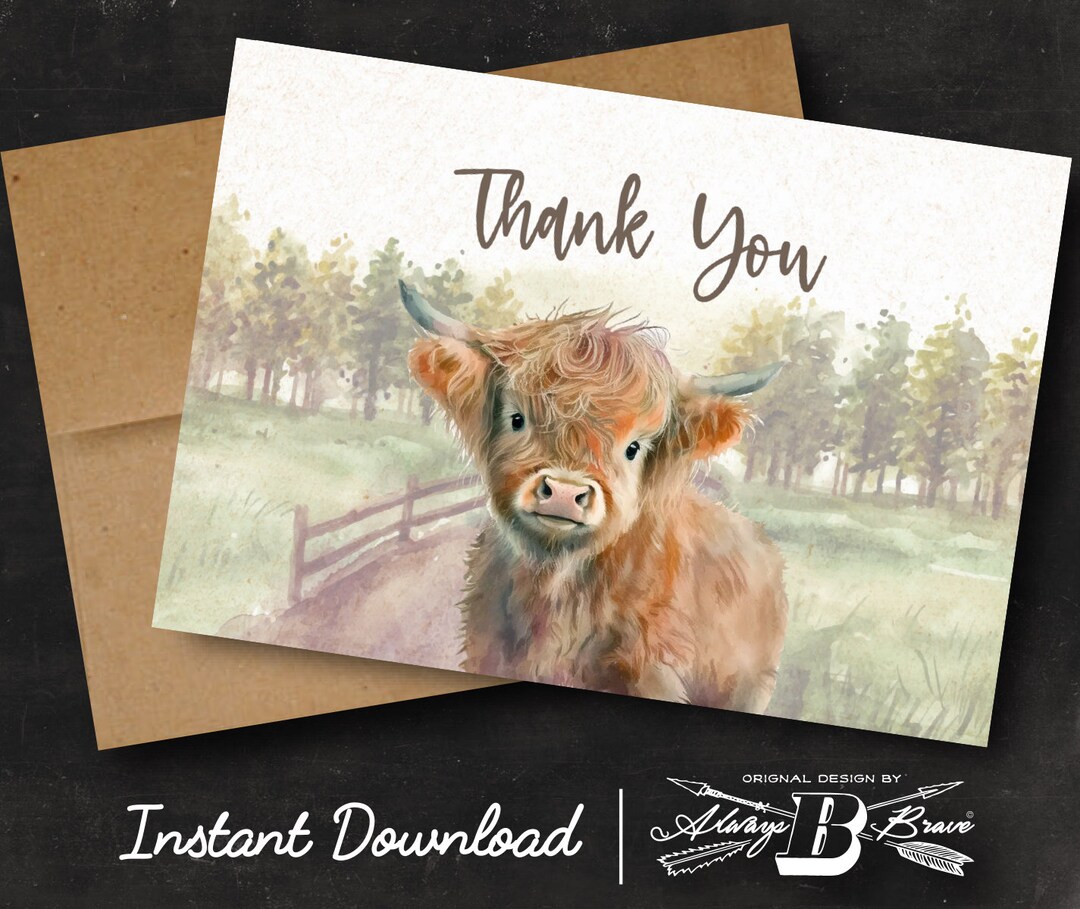 Highland Cow Thank You Card Instant Download Printable File Digital