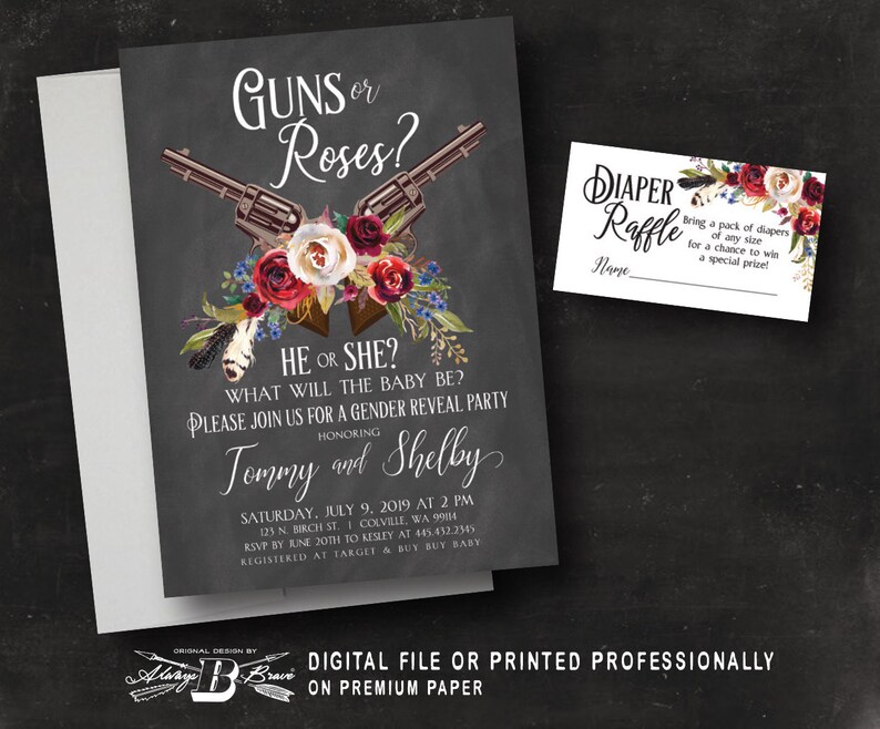 Gender Reveal Invitation Guns or Roses Invitations Rustic Etsy