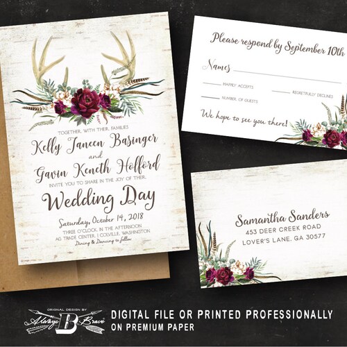 Printable Marsala Wedding Invitation Template Wedding | Etsy